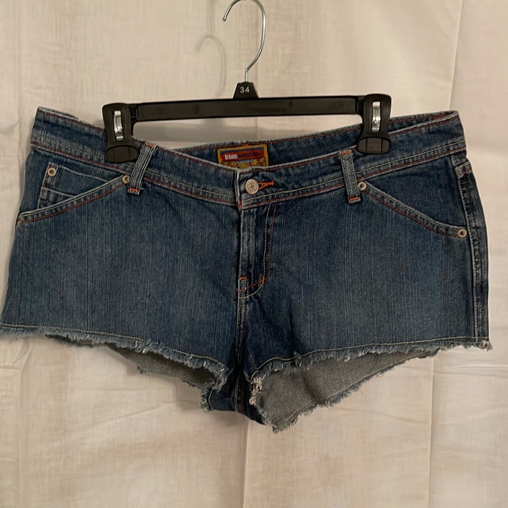 Blue Asphalt low rise denim fringed shorts